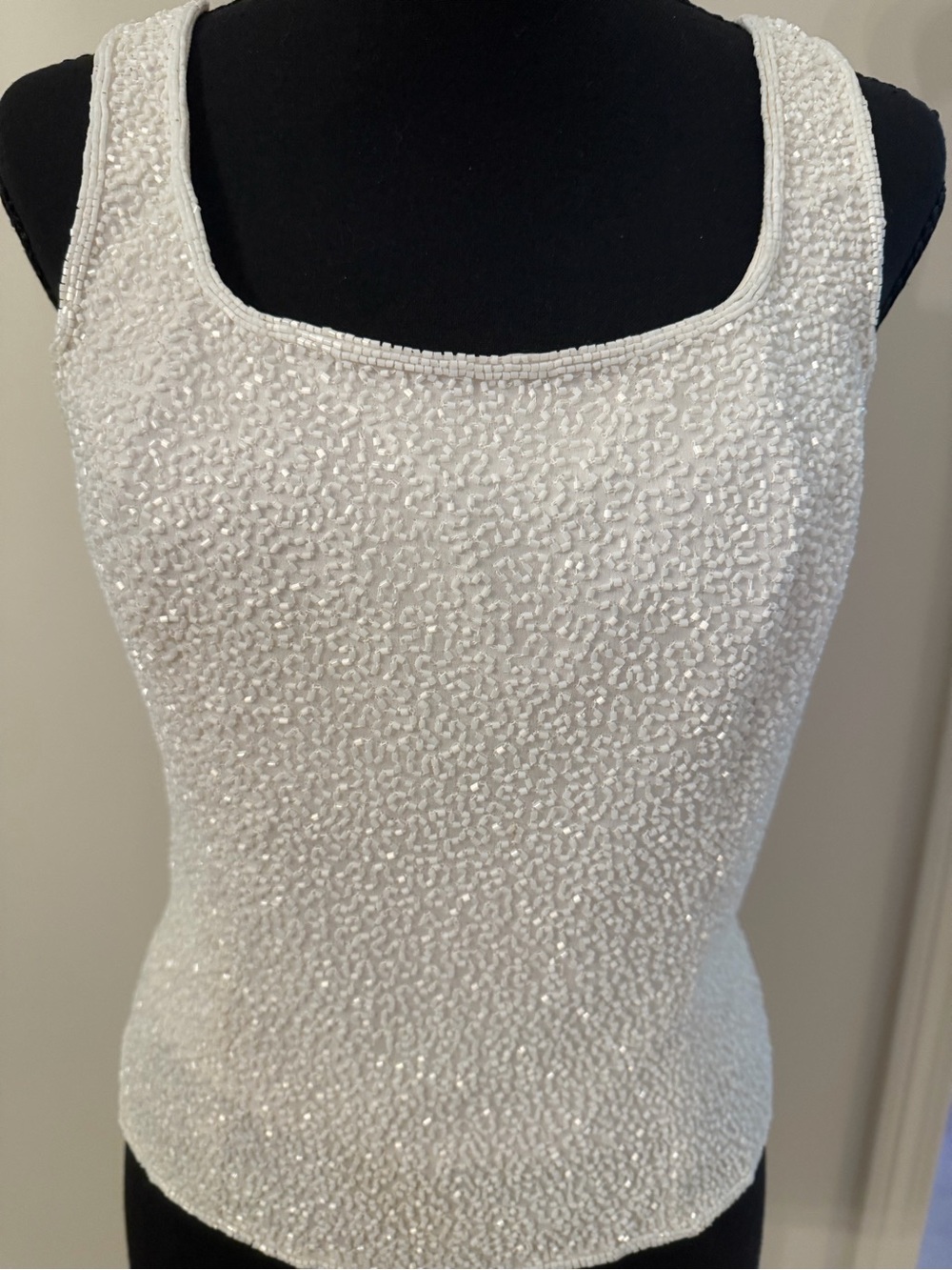 Rare Vintage Cache 100% Silk White Beaded Camisole Tank Top Lined Bridal Party S - Picture 2 of 9